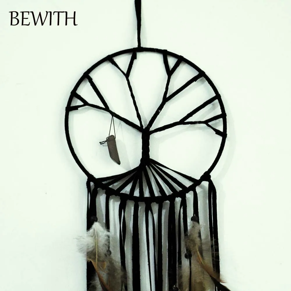 Древо жизни индийский Ловец снов большой с перьями и натуральным камнем