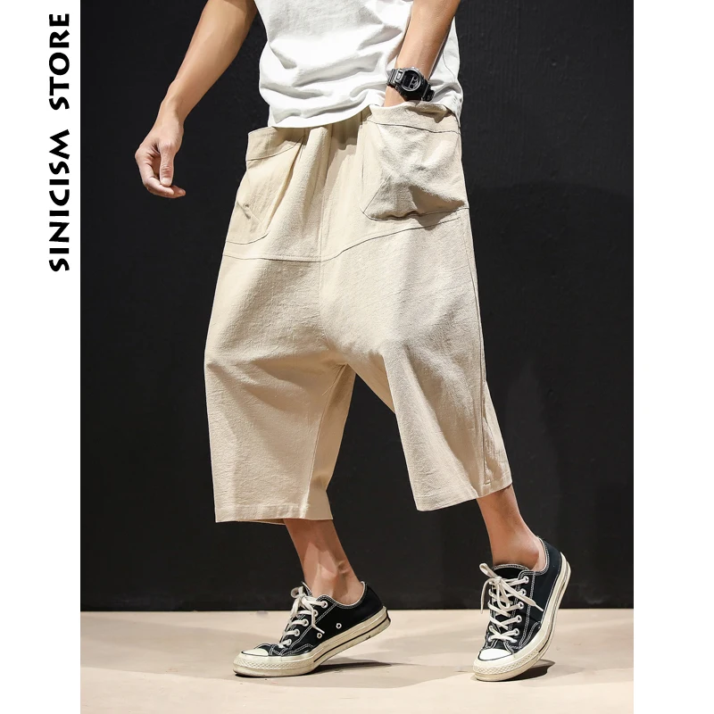 Sinicism Store Лето 5XL широкие шаровары мужские широкие ноги мешковатые брюки мужские повседневные брюки с большим карманом из хлопка и льна