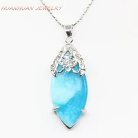 blue stone pendant stainless steel chain necklaces pendants for women fashion natural jades 18x45mm zircon inlay jewelry b3321