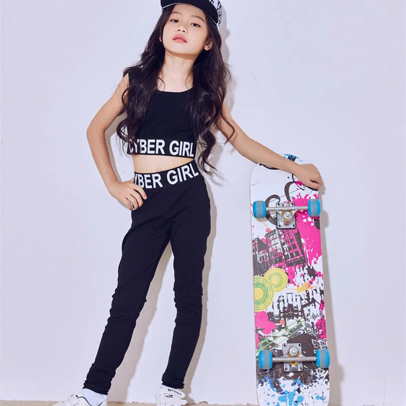 

Новый эластичный танцевальный костюм для девочек, уличный костюм в стиле джаз уличный танцевальный костюм для девочек, черный жилет с надпи...