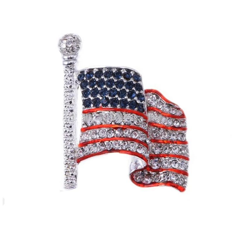 100pcs Hot selling Red White Blue USA American Flag shape USA 4th of July Independence Day Rhinestone Brooch pin Jewelry
