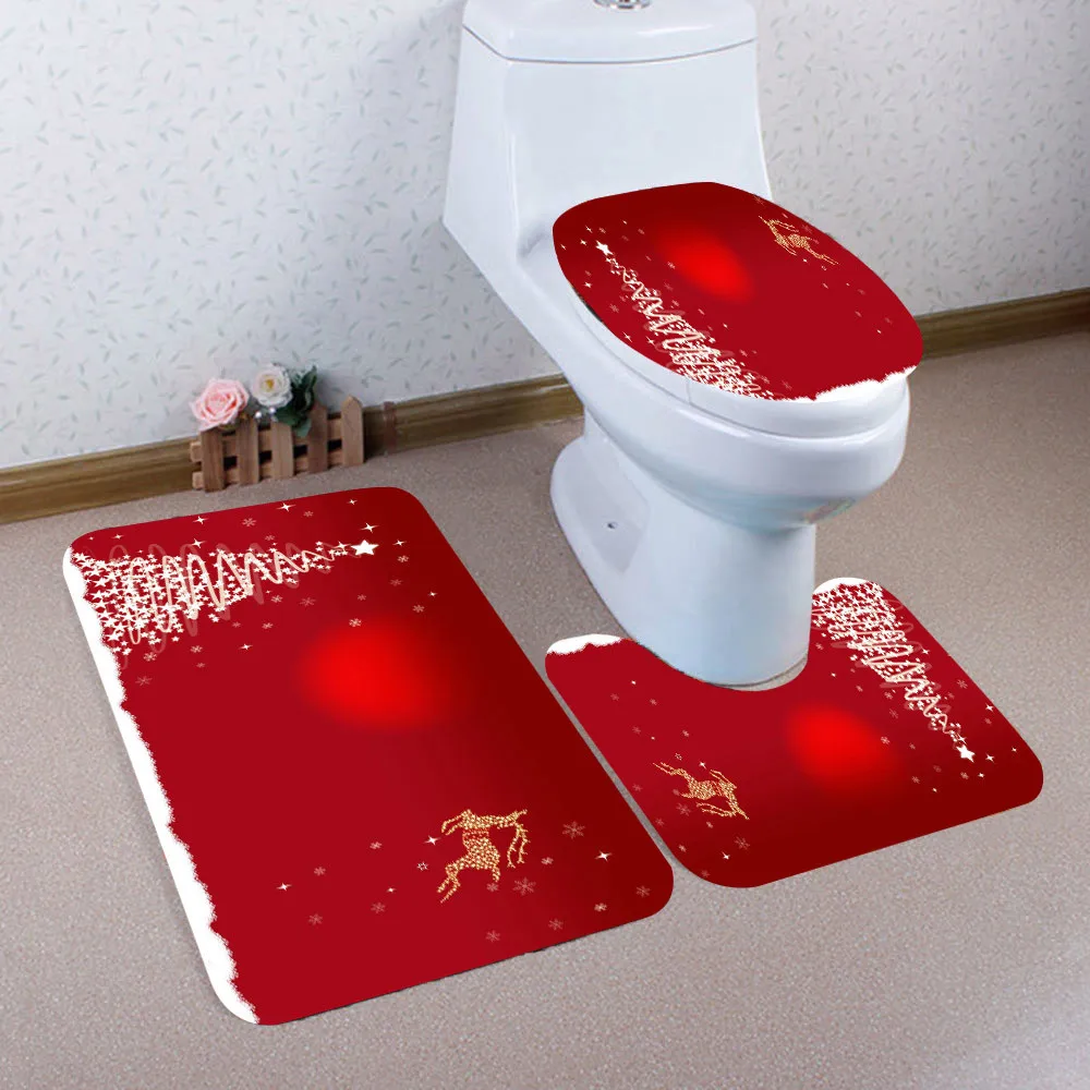 3Pcs/Set Bathroom Mat Set Christmas Non-Slip Pedestal Rug Cushion Toilet Seat Cover Bath Mat for Home Decoration Nove2