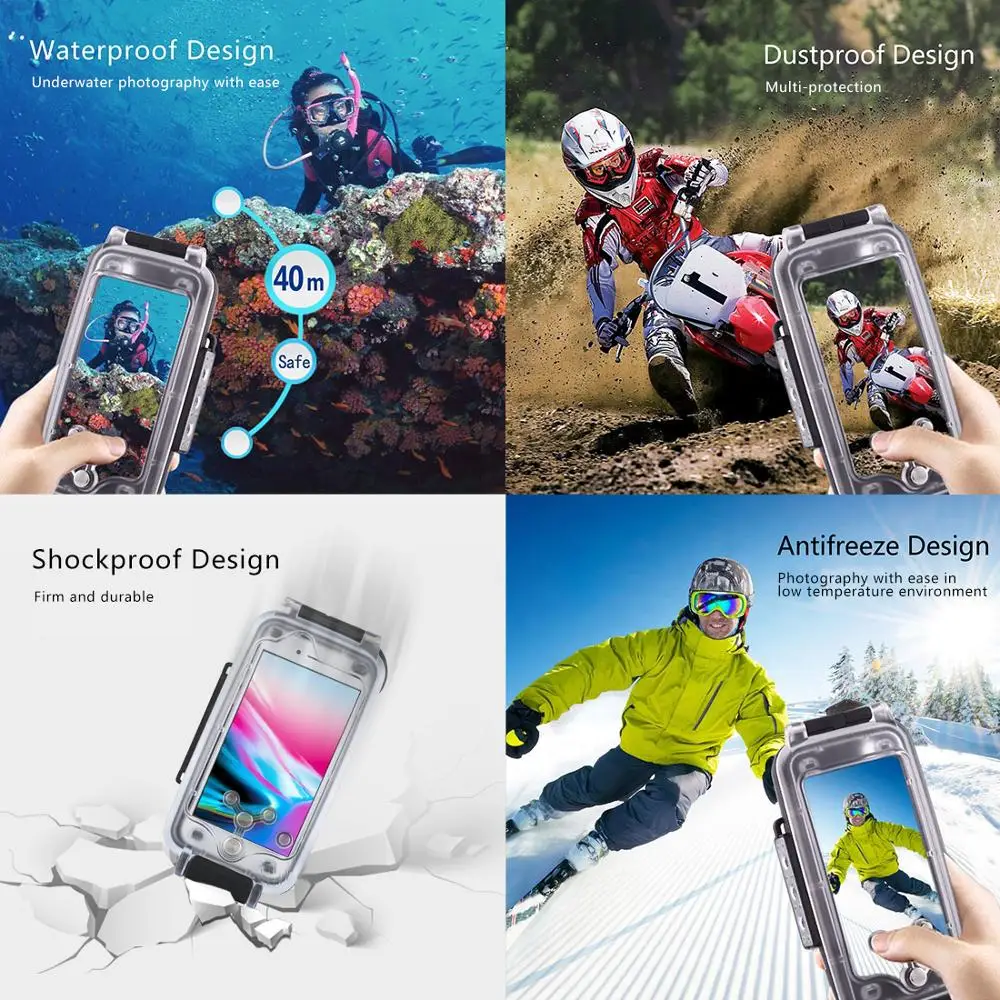 PULUZ 40 м водонепроницаемый чехол для дайвинга iPhone 7 8 7P 8P XR XS max фото и видео