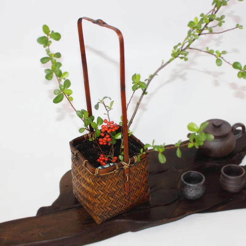 Zen Style Ikebana ручная работа Бамбуковая плетеная Цветочная корзина цветочный