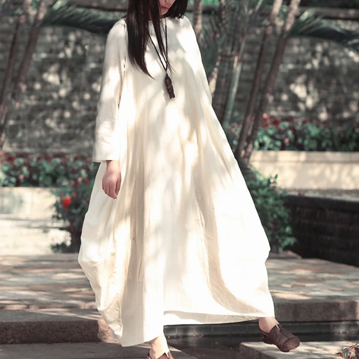 2017 Весна и осень Для женщин Однотонная одежда льняное платье Longo Макси халат Camisa