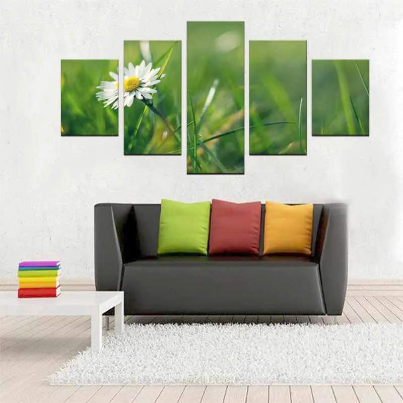 5 панельный пейзаж настенное художественное изображение белые ромашки цветы
