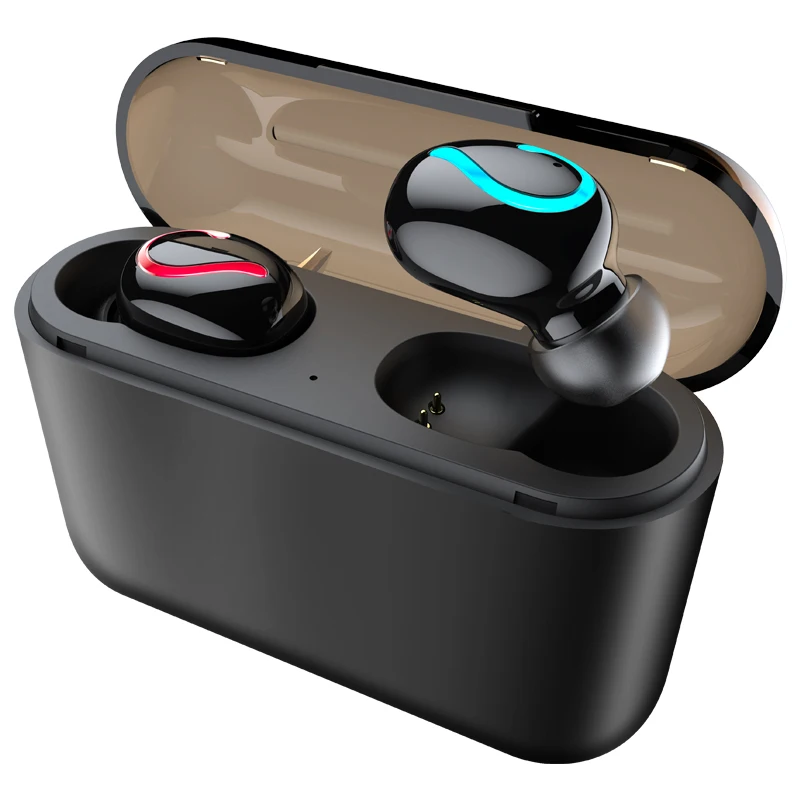 Беспроводная bluetooth-гарнитура с микрофоном, стерео спортивные наушники в ухо, TWS 5,0, спортивные наушники для бега, наушники с зарядным устройством - Цвет: Black double