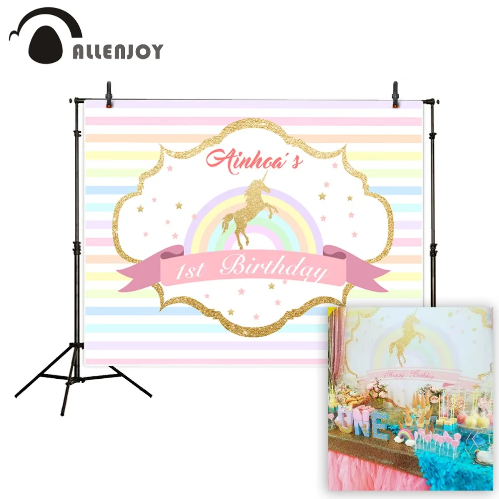 Фон для фотосъемки новорожденных Allenjoy красочный золотой единорог день рождения