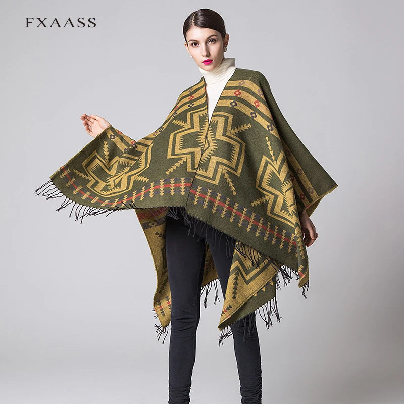 Новинка осенне зимняя шаль FXAASS Модное пончо женский шарф роскошные клетчатые