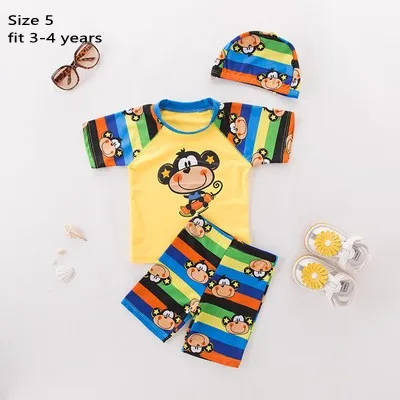 Monkey 5 Купальный костюм для маленьких мальчиков; детские купальные костюмы из 3 предметов с рисунком лисы и динозавра; одежда для купания для маленьких мальчиков; пляжная одежда в Корейском стиле - Цвет: Monkey 5