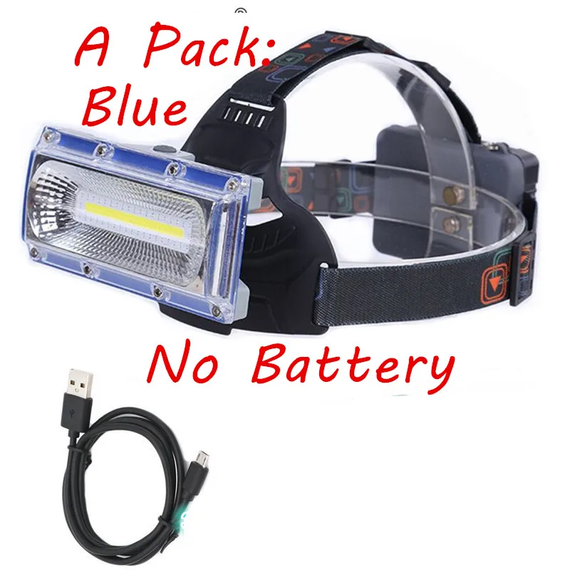 A Blue- No Battery Налобный фонарь для кемпинга на открытом воздухе COB светодиодный налобный фонарь с батареей 3*18650 - Испускаемый цвет: A Blue- No Battery