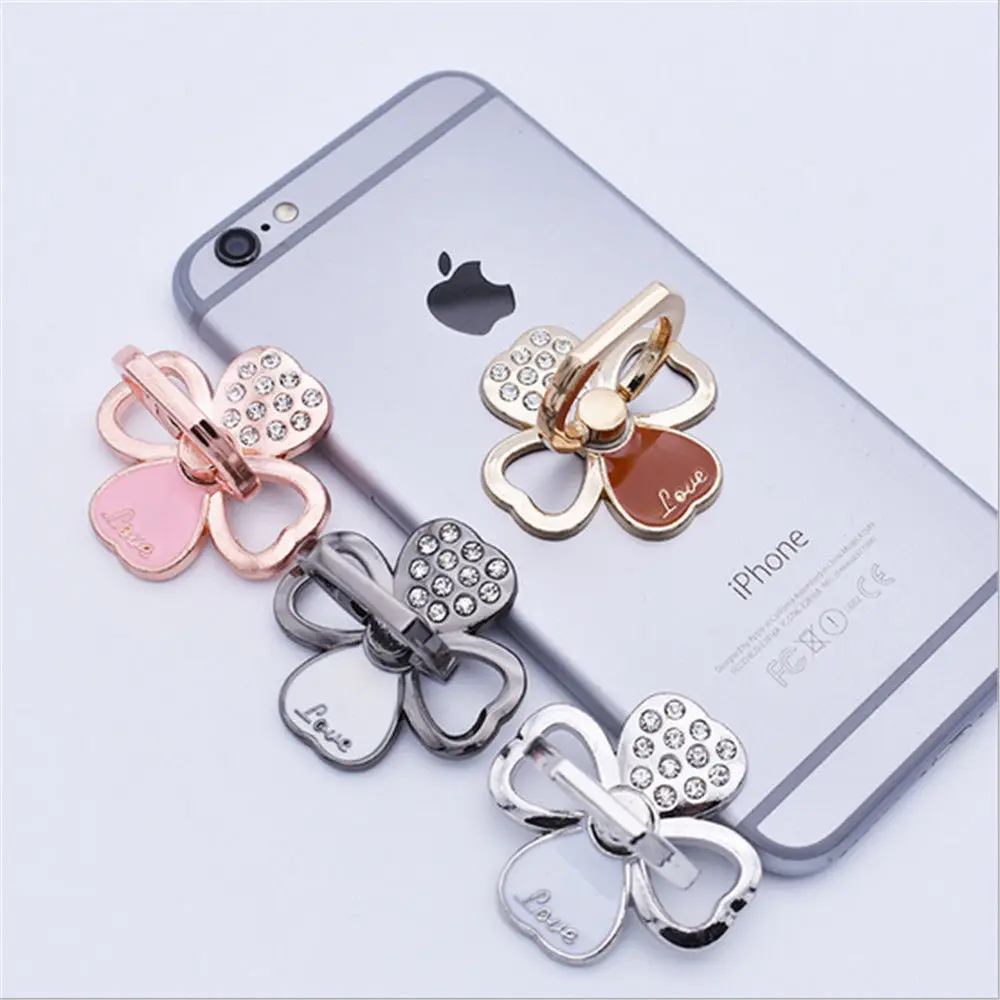 Милый металлический держатель для сотового телефона с кристаллами клевера