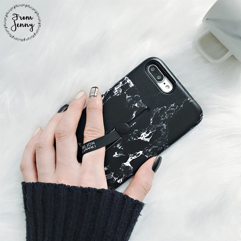 From Jenny Fashion Marble Phone Case For iphone X 7 7s 6 6s 6plus 6splus Golden Silver Finger Ring Holder Grip Hard | Мобильные