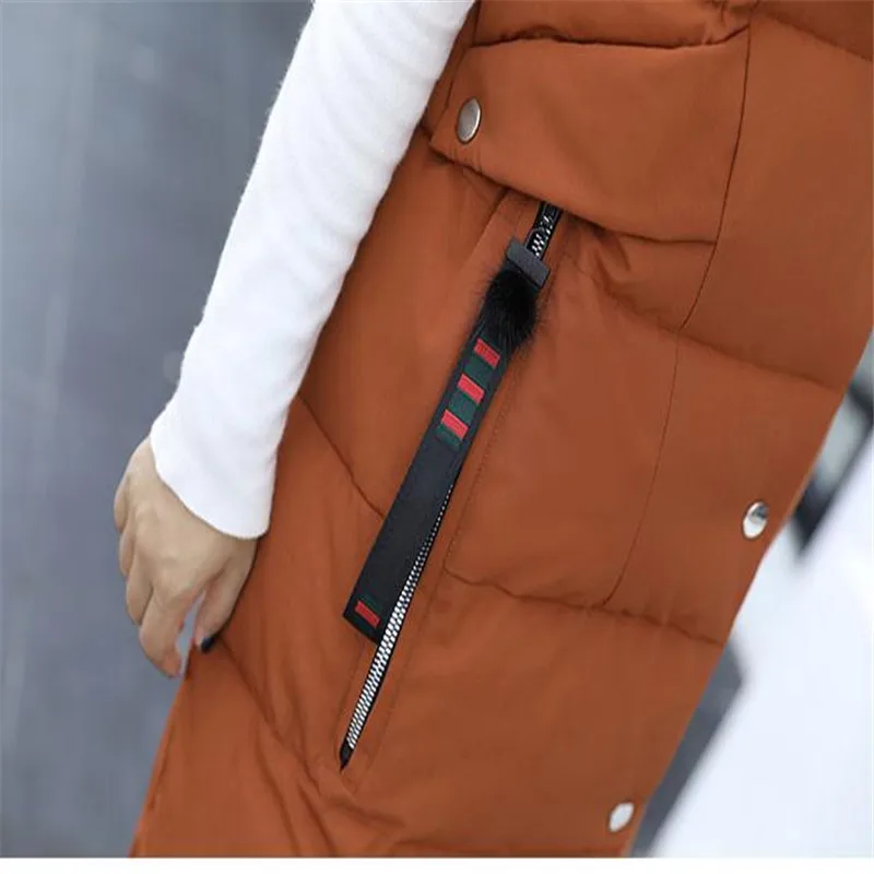 Autumn Winter Women's Vest New Arrival Fashion Female Long Vest Turn-Down Collar Button Slim Down Cotton Vest Mujer CQ2358