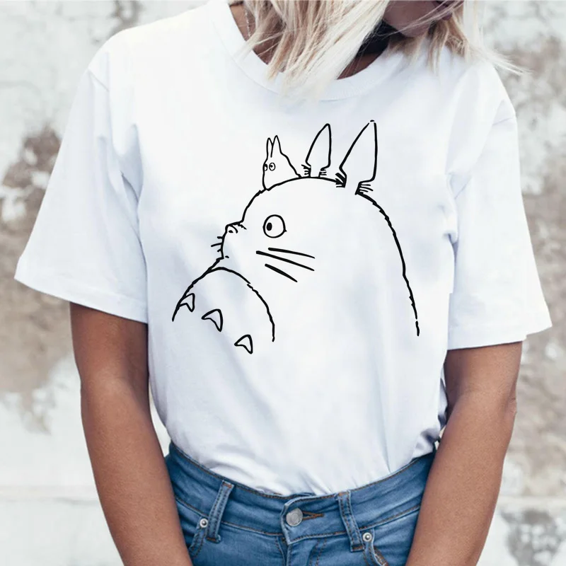 Totoro футболка Женская Топ Футболка корейский стиль Kawaii 80s 90s Графический Harajuku женский Ulzzang Повседневный корейский