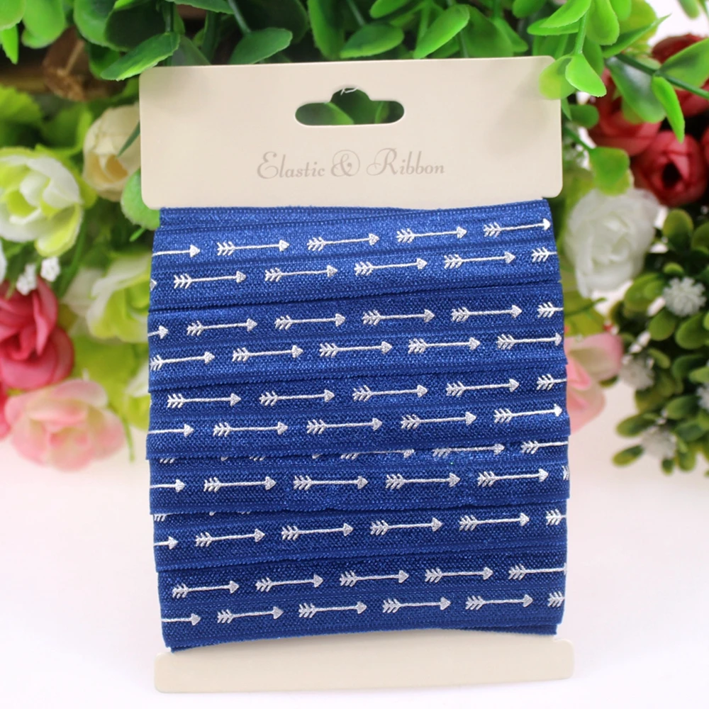 

5/8" fold over elastic silver foil arrows 370 navy 10yards/lot without card, retail sale for DIY