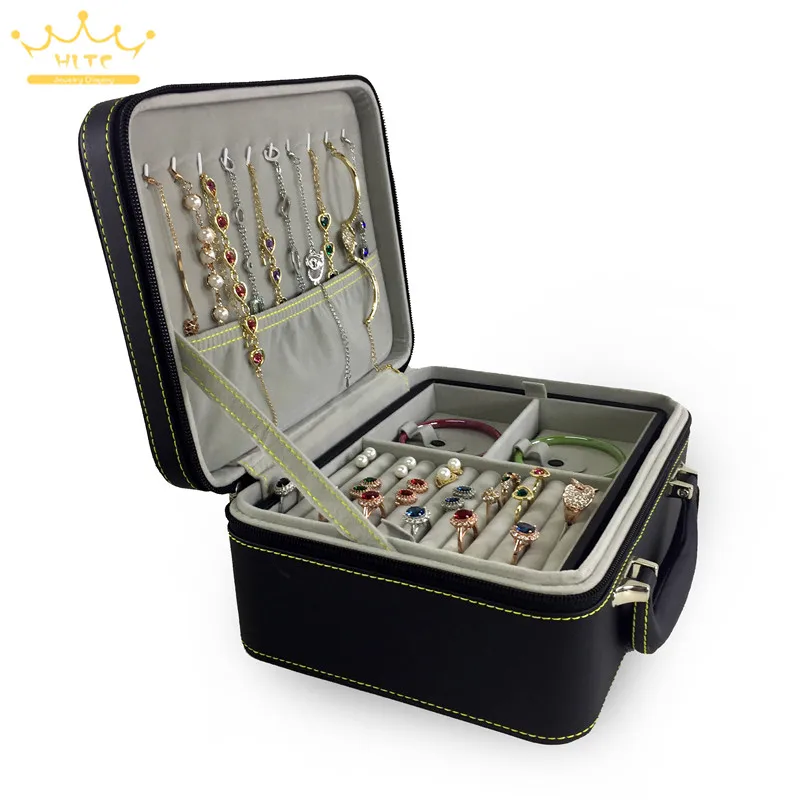 1pc PU leather double jewellery with zipper storage box multilayer earrings necklace bracelet ring jewelry | Украшения и