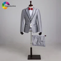 formal silver grey men suits wedding suit groom tuxedo 3pieces slim fit best man blazer jacket pants vest prom wear
