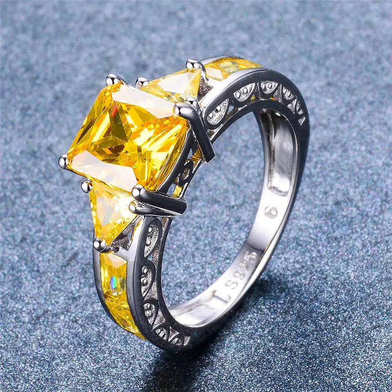 

Cute Female Blue Topaz Ring Cute 925 Sterling Silver Square Engagement Ring Vintage Wedding Rings For Women