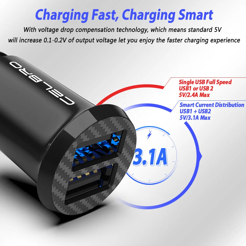 Обновленный мини-Переходник USB для зарядки в машине 15 Вт автомобильное USB зарядное устройство для мобильного телефона Apple iPhone автомобильное зарядное устройство двойной USB Автомобильное зарядное устройство 2 порта