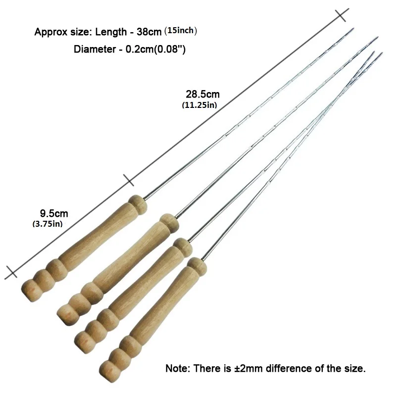 12pcs/lot 38cm/15''Wood BBQ Kebab Stick Metal bbq Skewers Wooden Barbecue Roasting Needle Grilling Kebob Skewer set | Дом и сад
