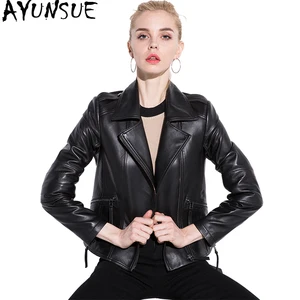 Женская мотоциклетная куртка AYUNSUE, черная куртка из натуральной овечьей кожи, модель 2020 на осень и зиму, 1851