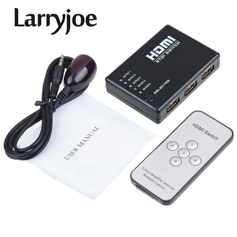 Larryjoe 1 комплект мини 5 портов 1080P видео HDMI Коммутатор HDMI сплиттер с ИК-пультом для HDTV PS3 DVD