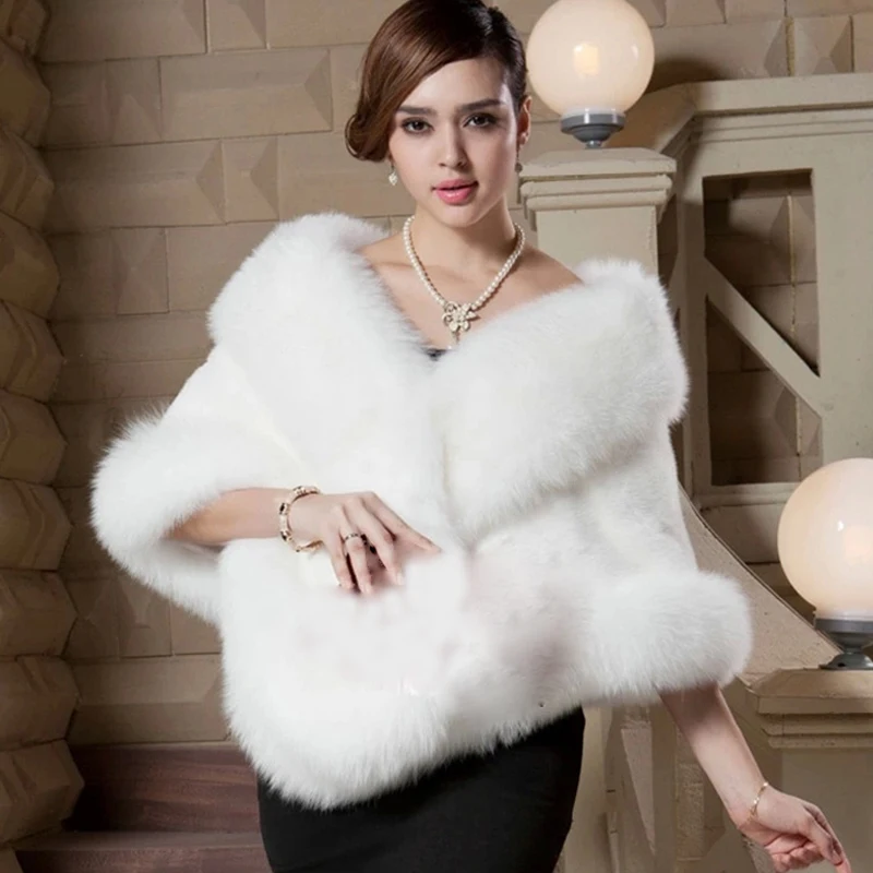 Winter Faux Fox Fur Poncho Pashmina Women Large Wraps and Cape Thicken Shawls Warm Scarf for Female Stole | Аксессуары для одежды