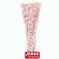200pcs red and pink floral paper straws light pink flower paper drinking straws vintage wedding baby shower garden party decor