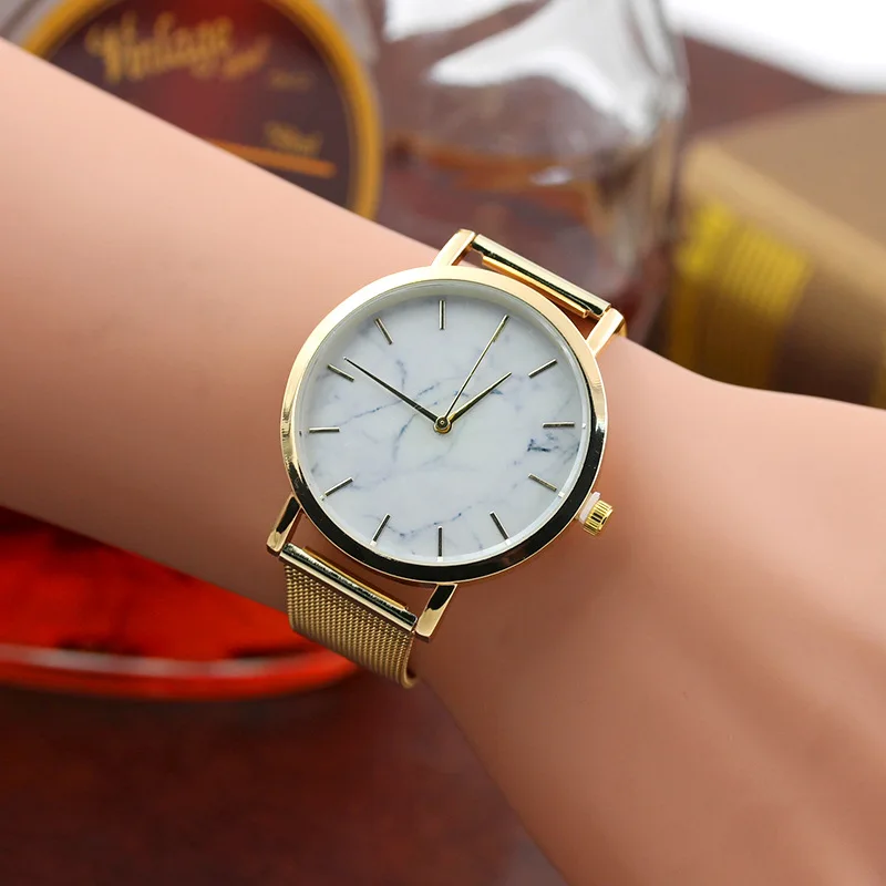 

Chasy 2018 Hot brand Geneva Fashion Simple Marble Dial Women Quartz Watch Golden Metal Mesh Band Lady Dress Watch Hot Reloj Muje