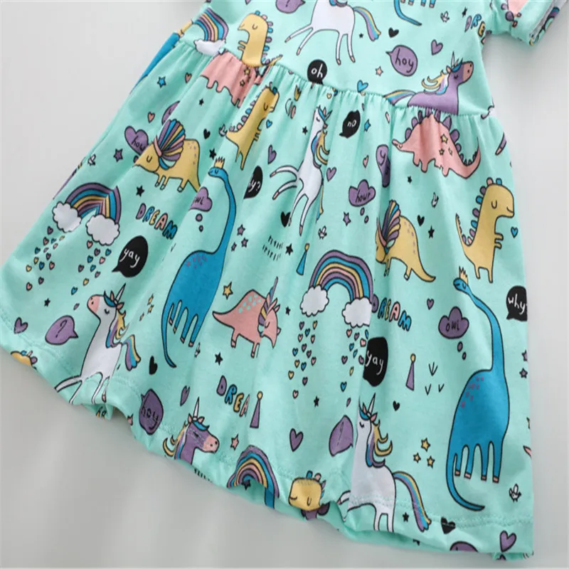 

Jumping meters short sleeves princess dresses for baby girls apple embroidery stripe Cotton kids hot selling clothes party dress