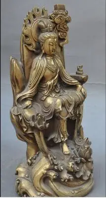 13&quotchina buddhism brass lotus flower Kwan-Yin GuanYin Bodhisattva goddess statuE | Дом и сад