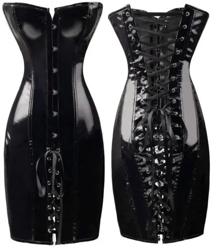 

Women Gothic Steampunk Corset Dress Wet Look PVC Dress Night Clubwear