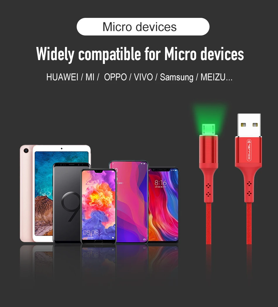 Jellico светодиодный кабель Micro USB 2A шнур для быстрой зарядки и передачи данных Microusb кабель для зарядки samsung Xiaomi Android кабели для мобильных телефонов
