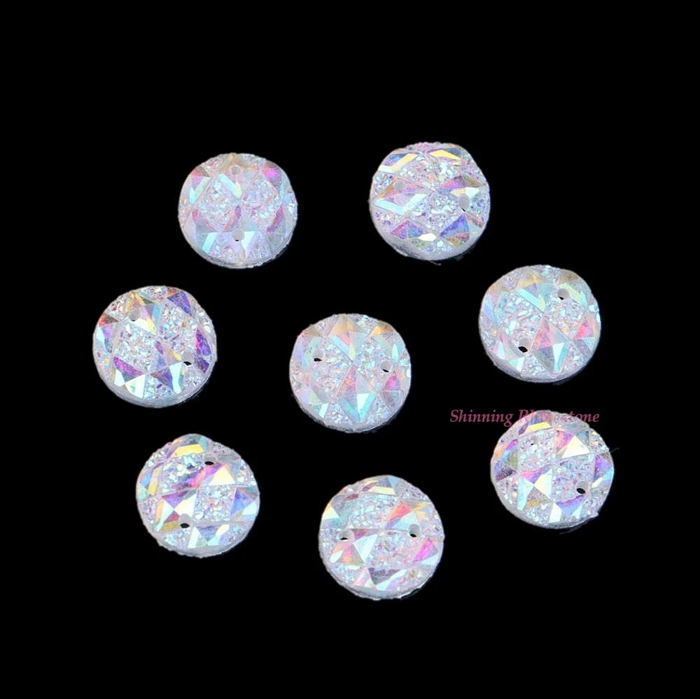 Стразы из смолы с двумя отверстиями для шитья кристаллы АВ черные цветы круглые