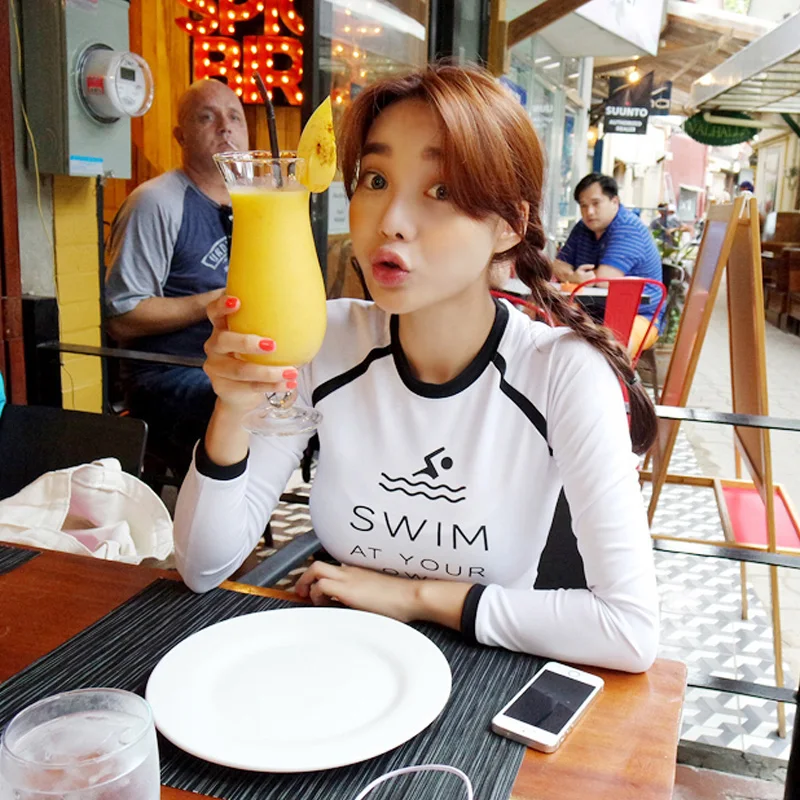 New Sexy Korean Style Women's Three Pieces Swimsuit Women Biquini Suit Sunscreen Letter Long Sleeved Swimwear Diving suit | Спорт и