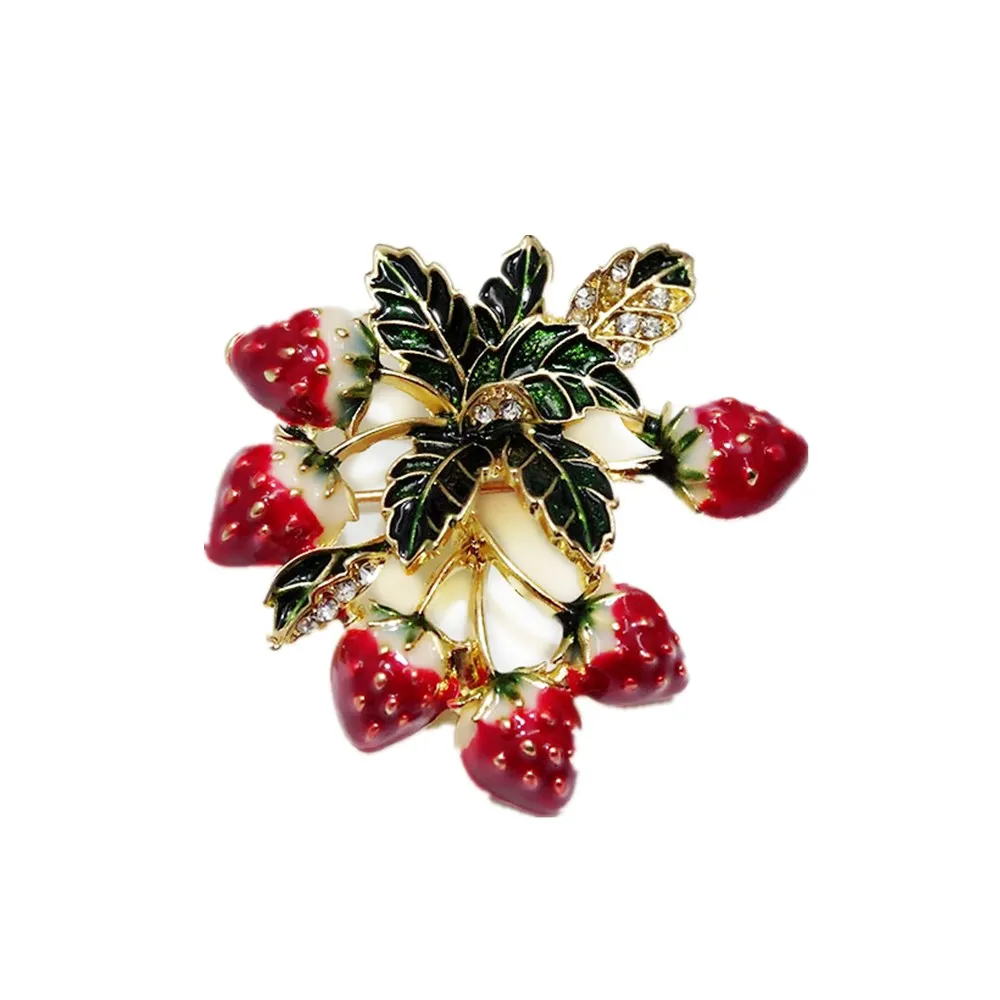 Новый Винтаж Rhinestone эмаль броши клубника для Для женщин девочек Модные украшения