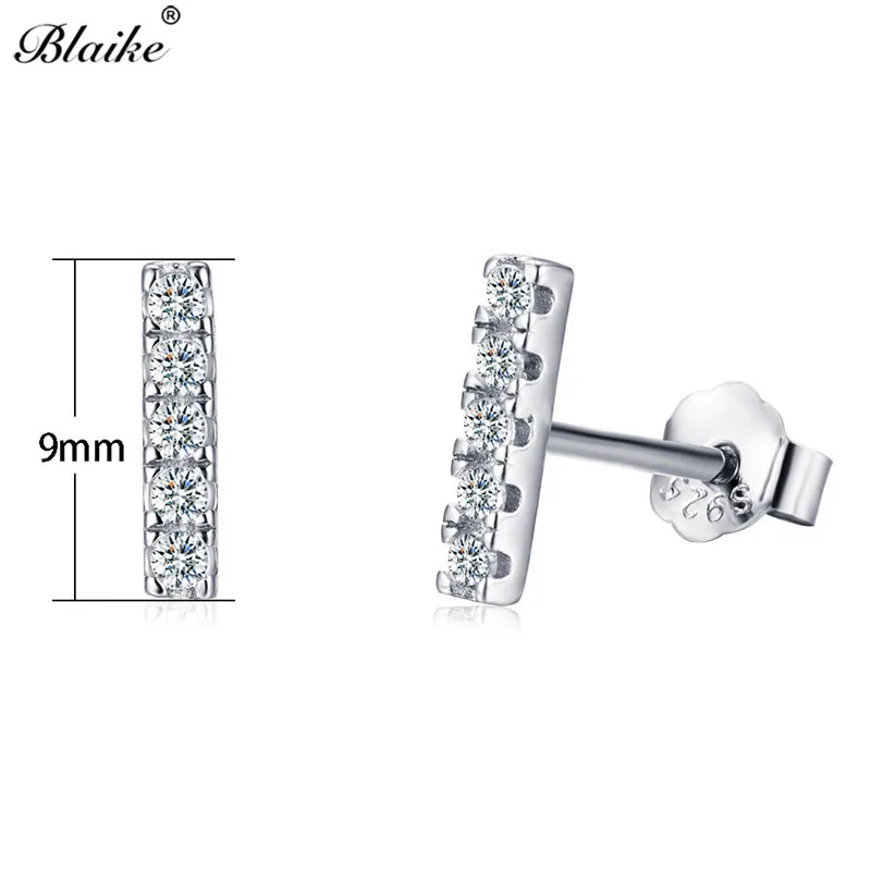 Blaike, розовое золото, заполненные/Настоящее 925 пробы, серебряные плоские серьги-гвоздики для женщин, маленькие прозрачные циркониевые Двойные серьги-гвоздики