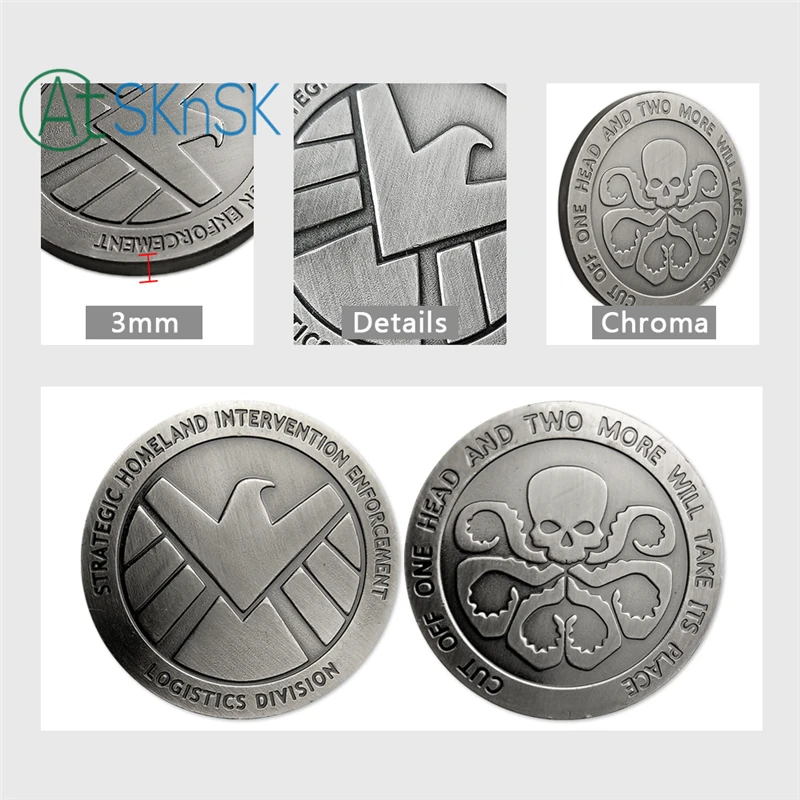 10 шт./лот агенты shield S.H.I.E.L.D. Драгоценная металлическая двойная памятная монета 40*3