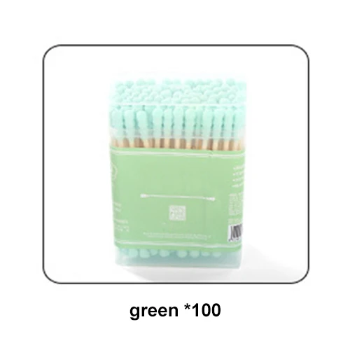 Box-Green Spiral 100pcs/pack Double Head Cotton Swab Ear Cleaning Soft Disposable Medical Wood Sticks Health Care Beauty Makeup Tools Nail Brush - Цвет: Box-Green Spiral