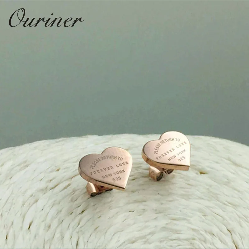 Stainless Steel Rose Gold Color Luxury Love Heart Earring Women ɿorever love&quot Stamp Stud Jewelry KE009-1 | Украшения и