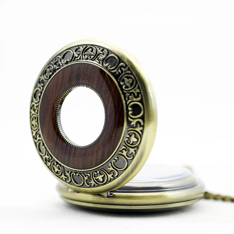 Steampunk Manual Clockwork Vintage Mechanical Pocket Watch Elegant Men Fob Chain Watch Special Wood Hollow Clock Gift