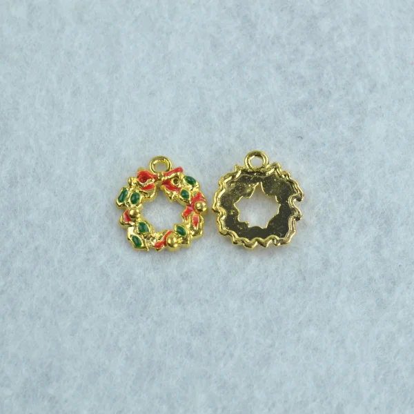 10 шт. Рождественские Подвески золотой эмалированный венок металлические