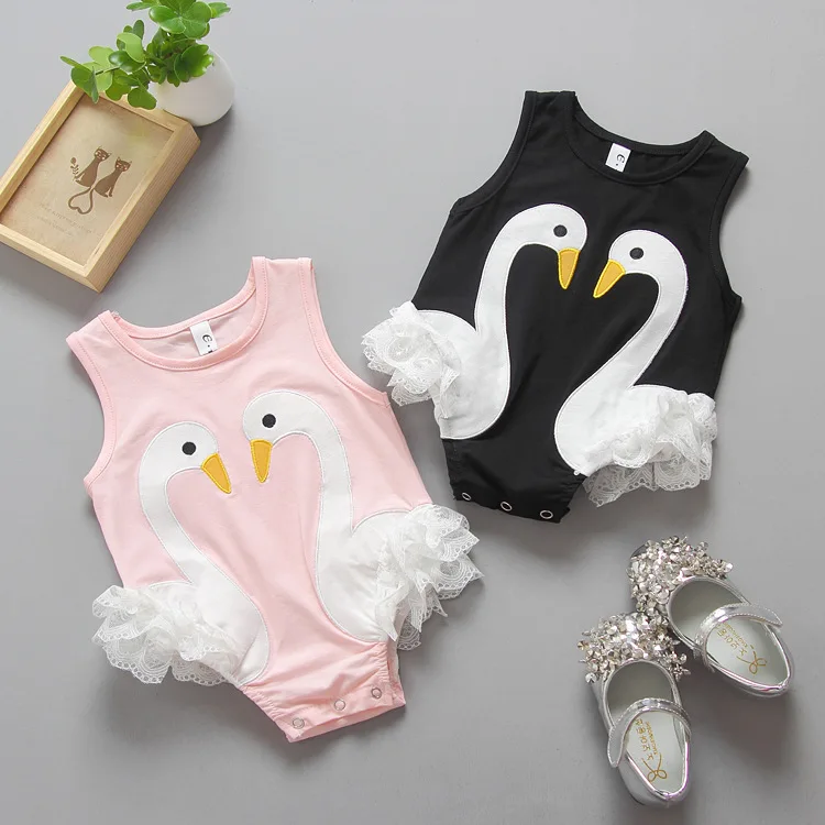 4 Pcs/Lot Free shipping 2017 Summer New Baby Clothing Girl Swan Siamese Clothes Cotton Climbing clothes | Детская одежда и обувь