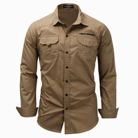 high quality 100 cotton military shirt men long sleeve breathable casual shirt man solid shirt with embroidery