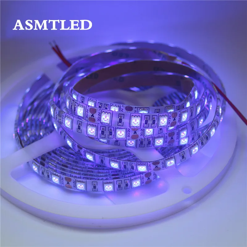 Ультрафиолетовый светодиодный светильник 395-400nm DC 12V 5050 SMD 60 светодиодный s/m IP30 водонепроницаемый ультрафиолетовый луч светодиодный гибкий ленточный светильник