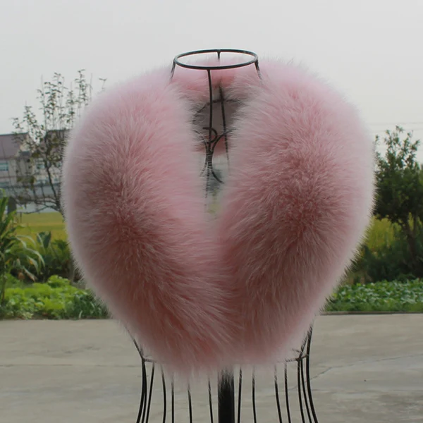 Pink Fox Fur Collar Scarf Natural Fox Fur Collar for Hood Real Fur Collar Scarves Custom Made Winter Fur Scarf Warmer#P3 - Цвет: Pink