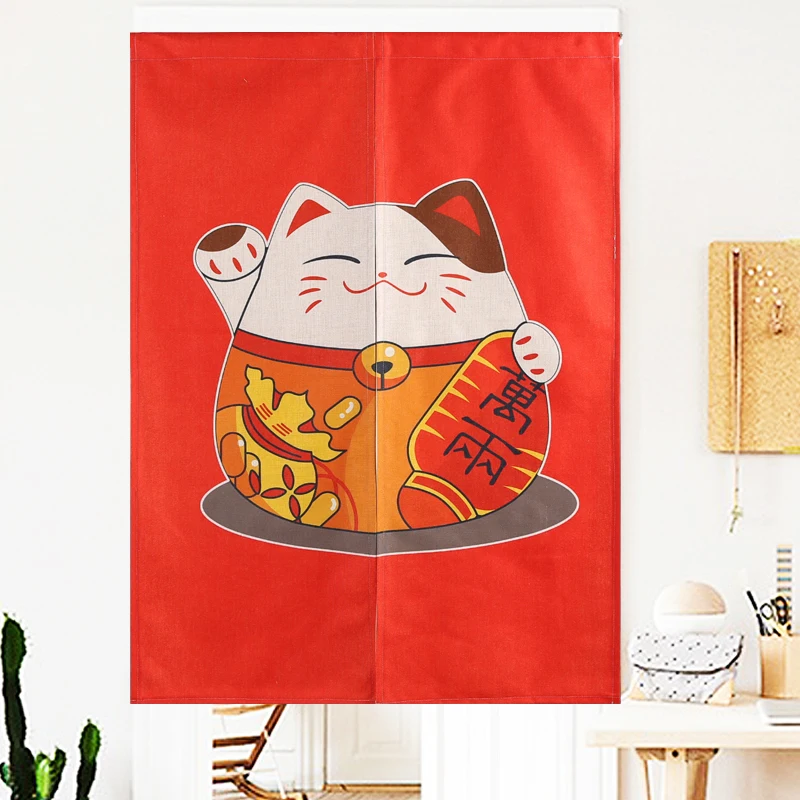 Милый японский Счастливый Кот Maneki Neko Noren занавес красный синий Beckoning для