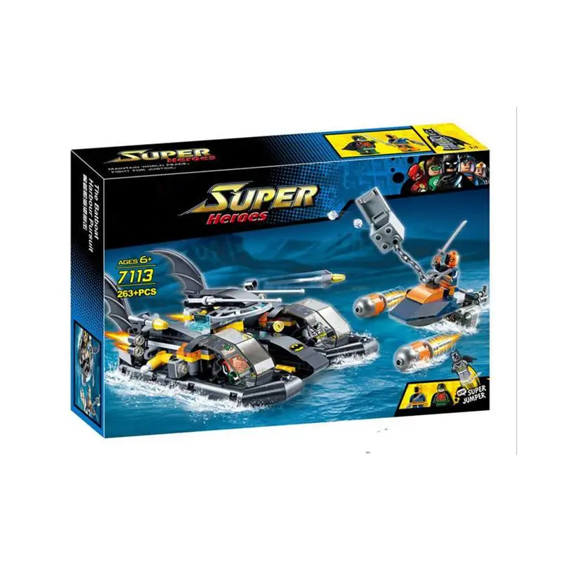 Decool 7113 263 шт. Супер Герои Бэтмен Batboat Harbor Pursuit 76034 строительные блоки игрушки