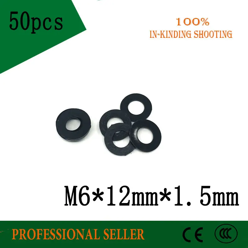 

50 шт. M6 M6 x 12 мм x 1,5 мм M6 * 12*1,5 мм черный B нейлон плоская шайба Пластиковая Изоляция обычное кольцо прокладка